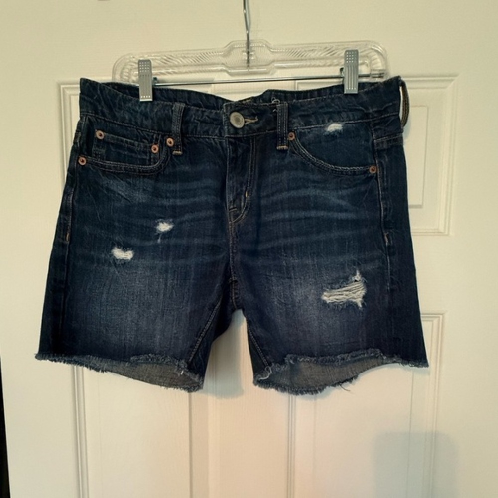 American Eagle Outfitters Dark Blue Distressed Jean Shorts